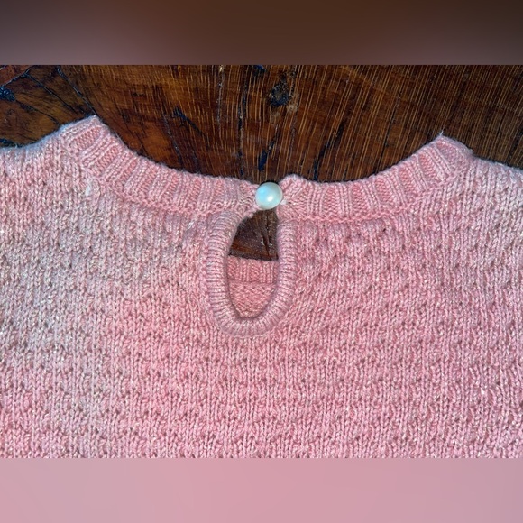 12M Baby Girl Pink & White Sparkly Knit Sweater Dress with Bows - Picture 6 of 10
